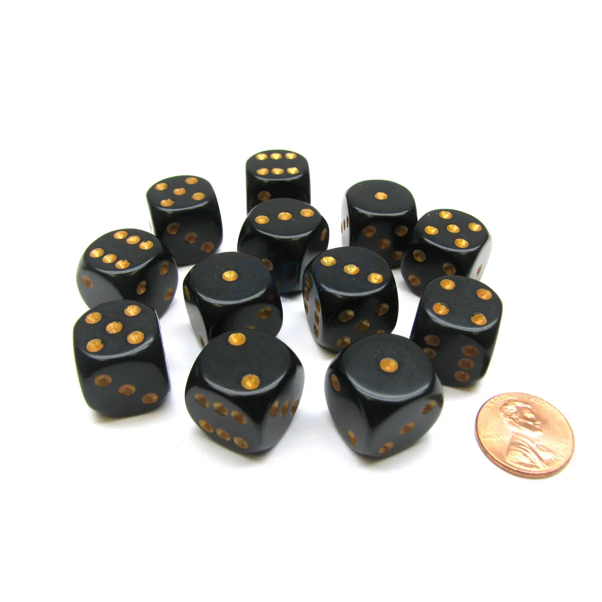 Opaque 16mm D6 Chessex Dice Block (12 Die) - Black with Gold Pips