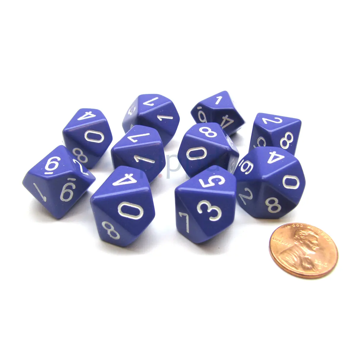 Pack Of 10 Chessex Opaque D10 Dice - Purple with White Numbers