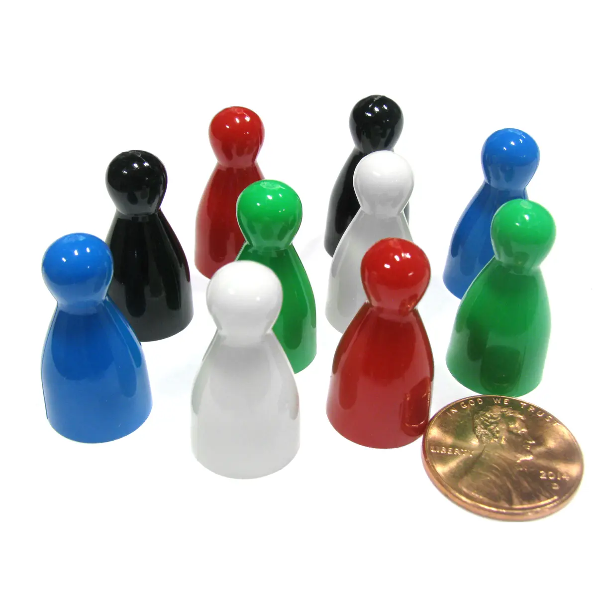 Set of 10 Halma Pawns 25mm - 2 Each of Black Blue Green Red White