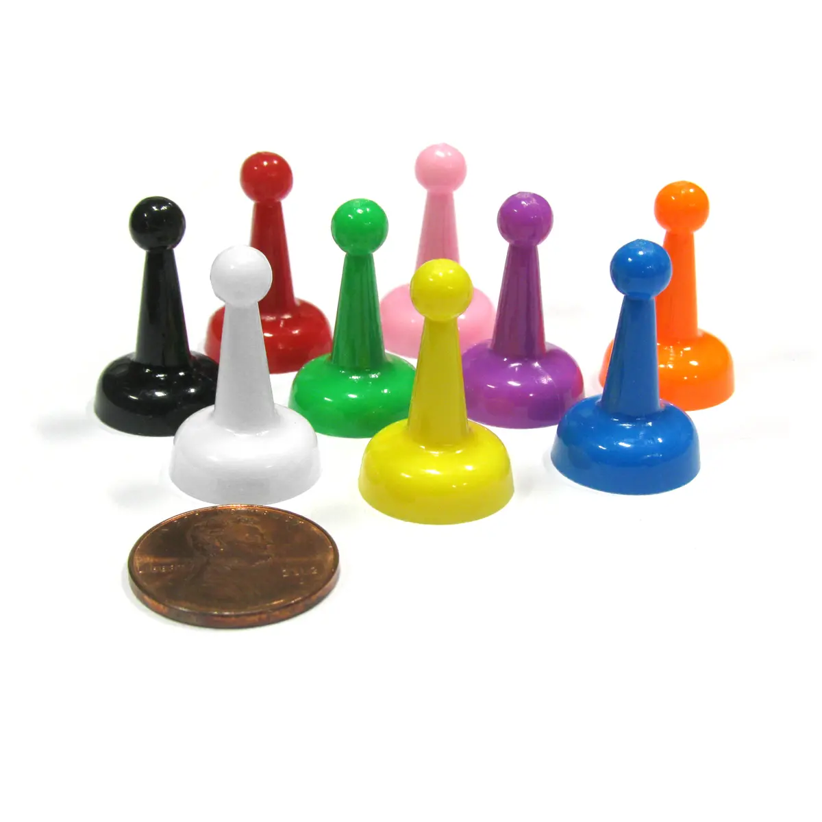 Set of 9 Standard Pawns 25mm Peg Pieces for Board Game Play - Assorted Colors