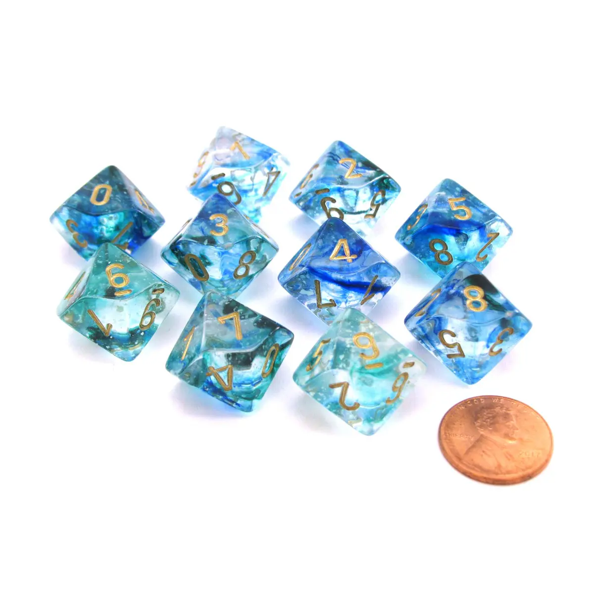 Nebula Oceanic/gold Luminary Set of Ten d10s