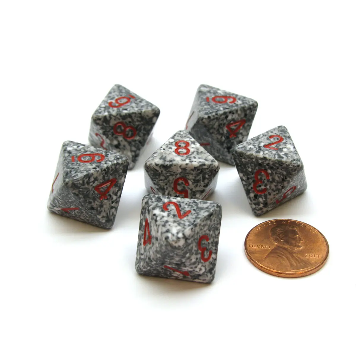 Speckled 15mm 8 Sided D8 Chessex Dice, 6 Pieces - Granite